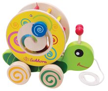 Dřevěné didaktické hračky - Dřevěný didaktický šneček na tahání Color Pull along Stacking Animal Eichhorn 4 vkládací kostky od 12 měsíců_0