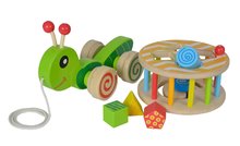 Dřevěné didaktické hračky - Dřevěný didaktický šneček na tahání Color Pull along Stacking Animal Eichhorn 4 vkládací kostky od 12 měsíců_2