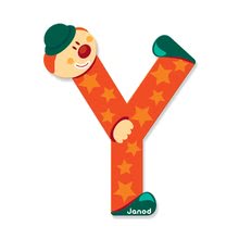 Dekorace do dětských pokojů - Dřevěné písmeno Y Clown Letter Janod lepící 9 cm oranžové/zelené/růžové/modré od 3 let_0