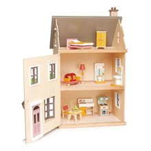 Drevené domčeky pre bábiky - Drevený mestský domček pre bábiku Foxtail Villa Tender Leaf Toys 12 dielov vybavený s nábytkom výška 71 cm_0