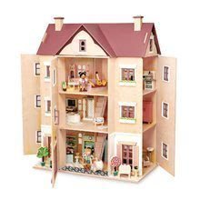 Drevené domčeky pre bábiky - Drevený domček pre bábiku Fantail Hall Tender Leaf Toys 3 poschodový s terasami s rastlinami a lavičkou_1