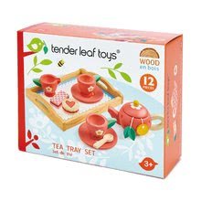 Dřevěné kuchyňky - Dřevěný tác s čajovou soupravou Tea Tray Tender Leaf Toys 12dílná souprava s čajníkem a koláči_0