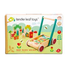Drevené kocky - Drevené chodítko s kockami Baby Block Walker Tender Leaf Toys vozík s maľovanými obrázkami 29 kociek od 18 mes_1