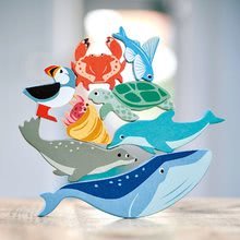Drevené didaktické hračky - Drevené morské zvieratá na poličke 30 ks Coastal set Tender Leaf Toys _0