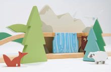 Dřevěné vláčky a vláčkodráhy - Dřevěná vláčkodráha vysokohorská Mountain View Train Set Tender Leaf Toys cesta kolem světa přes města a hory 58 dílů a doplňky_17