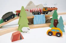 Dřevěné vláčky a vláčkodráhy - Dřevěná vláčkodráha vysokohorská Mountain View Train Set Tender Leaf Toys cesta kolem světa přes města a hory 58 dílů a doplňky_18