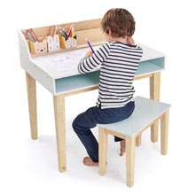 Dětský dřevěný nábytek - Dřevěný stůl se stoličkou Desk and Chair Tender Leaf Toys s úložným prostorem a 3 odkládací nádobky se zvířátky_3